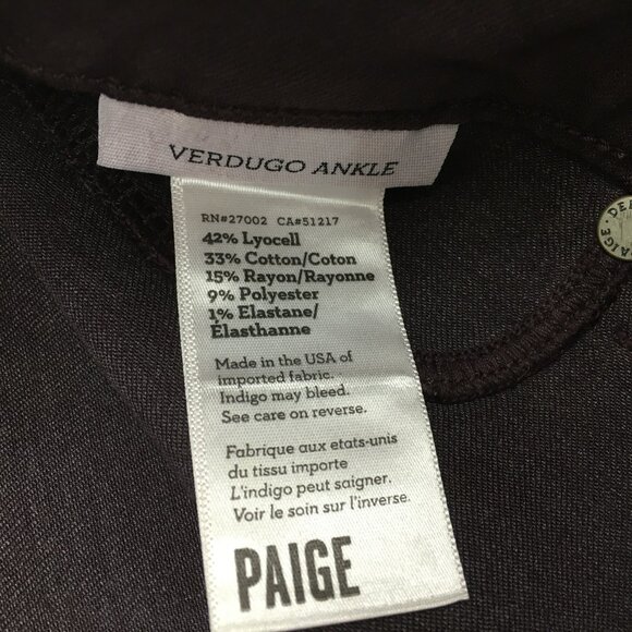 PAIGE Black Cherry Silk Wash VERDUGO ANKLE Faux Pockets Coated Denim Jeans - Picture 3 of 12